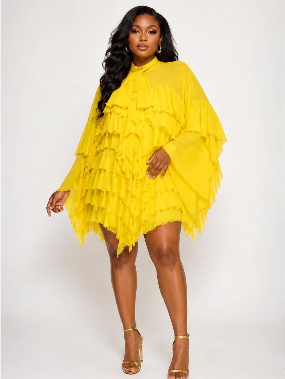Yellow Ruffle  Mini Dress  Women